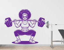 Load image into Gallery viewer, Afro American Girl Locs Gym Wall Decal Power fitness Women Squat Decor Workout Art Vinyl Wall Stickers Bedroom 262DE