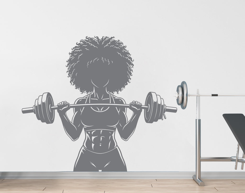 Afro American Girl Locs Gym Wall Decal Power fitness Women Squat Decor Workout Art Vinyl Wall Stickers Bedroom 261DE