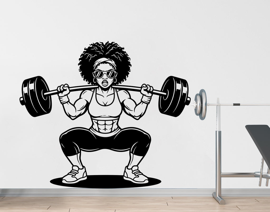 Afro American Girl Locs Gym Wall Decal Power fitness Women Squat Decor Workout Art Vinyl Wall Stickers Bedroom 262DE