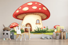 Load image into Gallery viewer, Kawaii Mushroom House Wall Decal, Fairy Nursery Wall Sticker, Woodland Kids Room Decor, Cute Mushroom Wall Art, Peel And Stick Nursery Decal