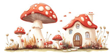 Load image into Gallery viewer, Kawaii Mushroom Village Wall Decal, Fairy Nursery Wall Sticker, Woodland Kids Room Decor, Storybook Mushroom Wall Art