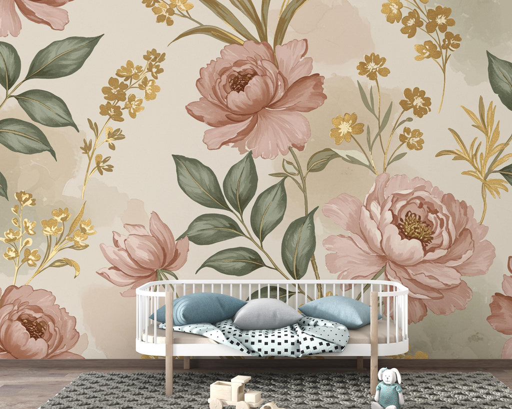 Antique Royal Garden Botanical Wallpaper – Premium Watercolor Floral Seamless Design in Blush, Sage & Beige 270DE