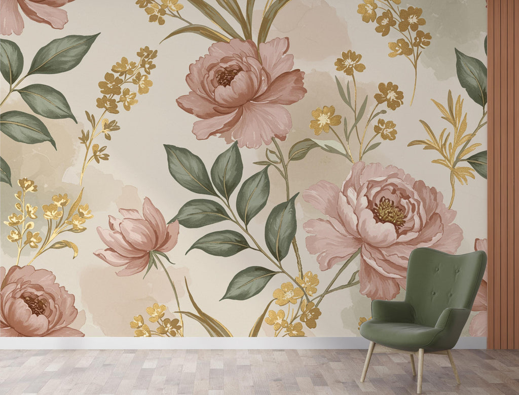 Antique Royal Garden Botanical Wallpaper – Premium Watercolor Floral Seamless Design in Blush, Sage & Beige 270DE