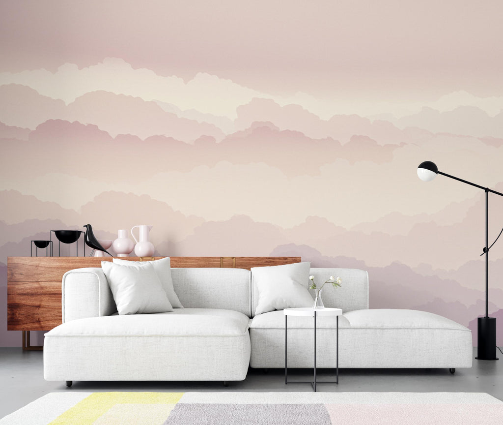 Ethereal Cloud Watercolor Wallpaper – Luxury Pastel Sky Panoramic Design in Blush, Champagne & Lavender 271DE