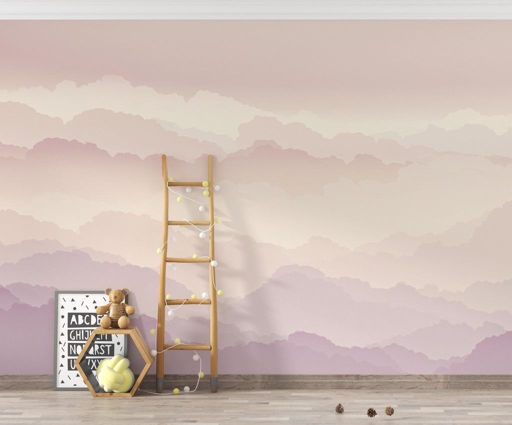 Ethereal Cloud Watercolor Wallpaper – Luxury Pastel Sky Panoramic Design in Blush, Champagne & Lavender 271DE