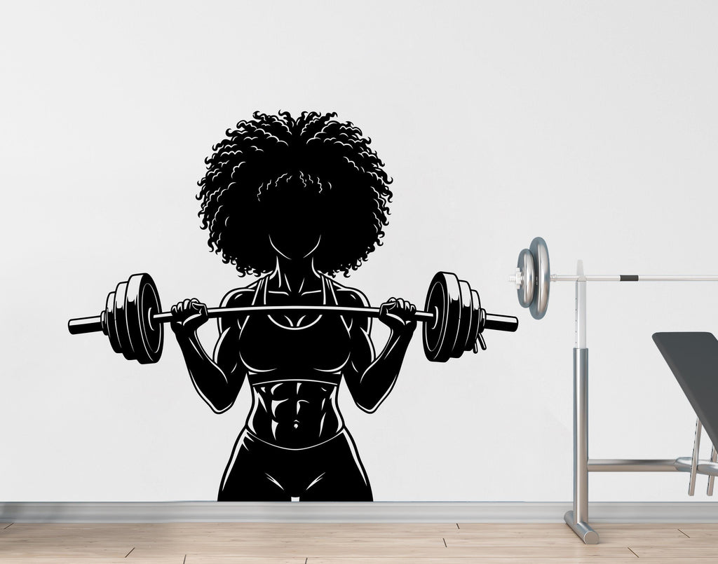Afro American Girl Locs Gym Wall Decal Power fitness Women Squat Decor Workout Art Vinyl Wall Stickers Bedroom 261DE