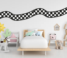 Load image into Gallery viewer, Road wind Wall Decal Checkerboard Highway Vinyl Sticker Track Route Wall Decor Kids Playroom Boys Room Wall Art Checkered Flag Mural 721LU