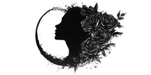 Load image into Gallery viewer, Gothic Woman Moon Wall Decal, Floral Female Silhouette Wall Sticker, Dark Feminine Celestial Wall Art, Black Rose Wall Decal