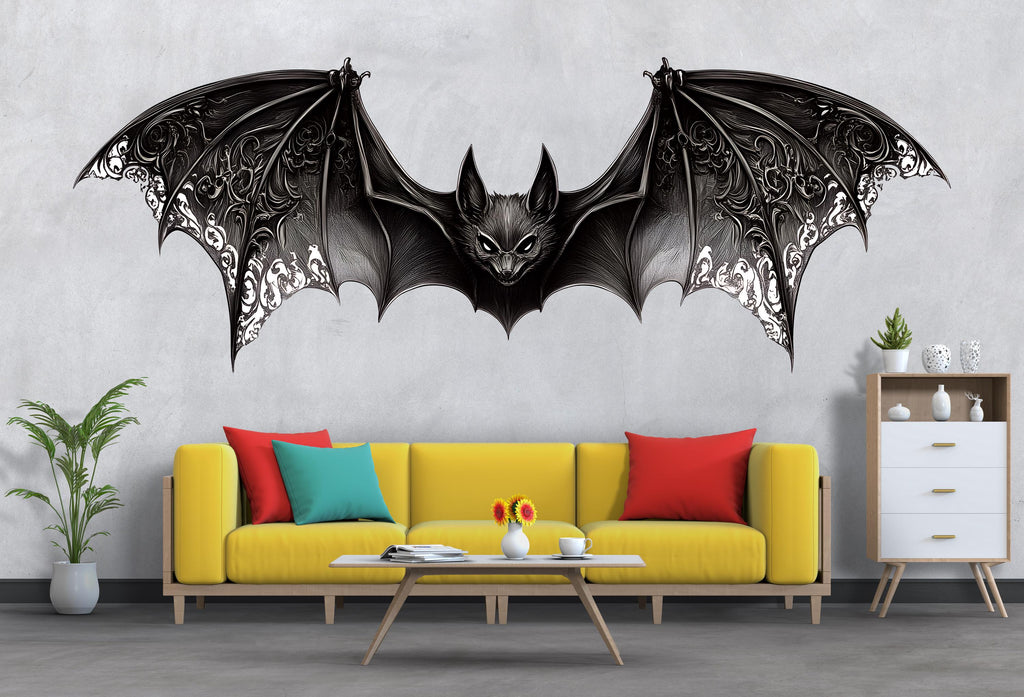 Gothic Bat Wall Decal, Dark Fantasy Bat Wall Sticker, Black Bat Wings Wall Art, Gothic Home Decor, Halloween Wall Decal