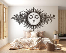 Load image into Gallery viewer, Celestial Moon Floral Mandala Wall Decal Boho Bedroom Wall Art Astrology Moon Face Peel And Stick Wall Sticker