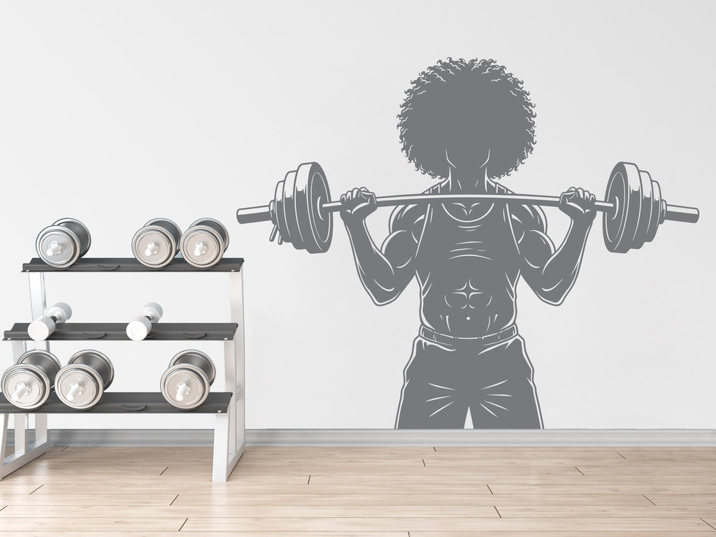 Afro Men Bodybuilder in Gym Wall Decal Power fitness Women Squat Decor Workout Art Vinyl Wall Stickers Bedroom 277DE