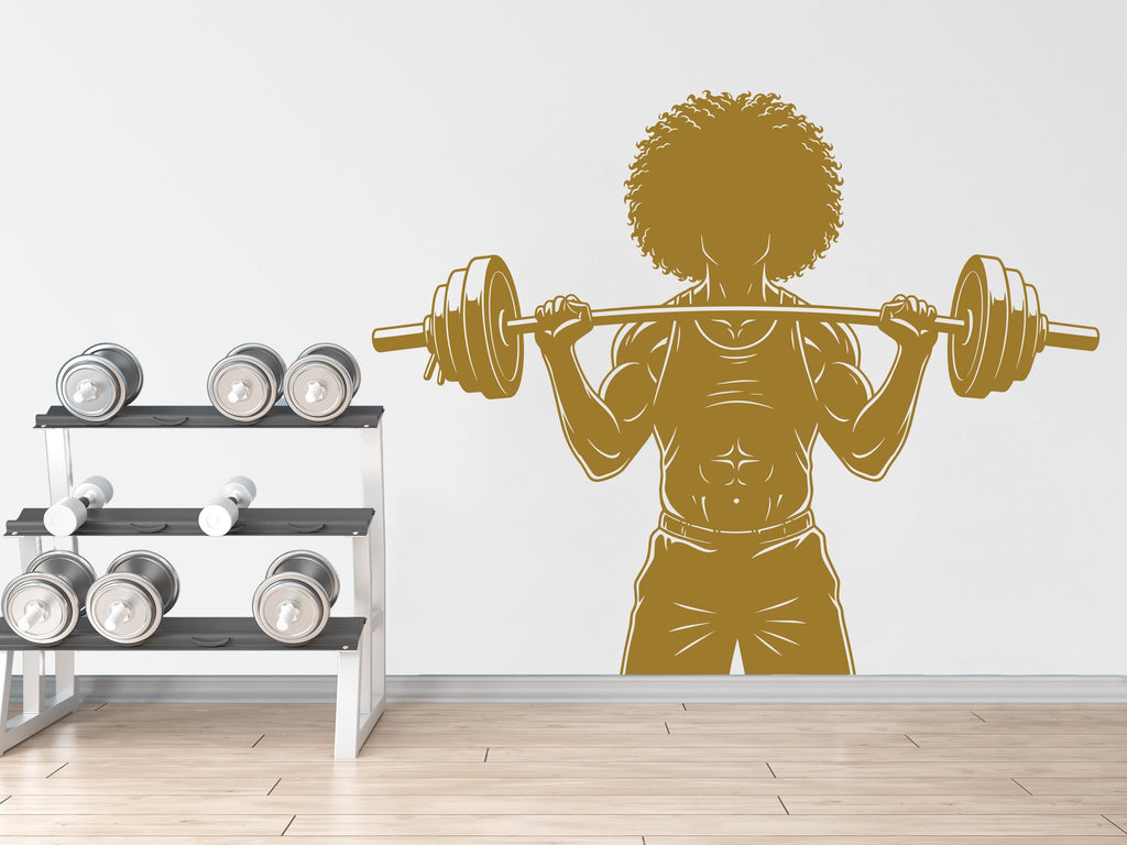Afro Men Bodybuilder in Gym Wall Decal Power fitness Women Squat Decor Workout Art Vinyl Wall Stickers Bedroom 277DE
