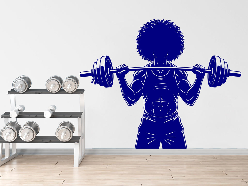 Afro Men Bodybuilder in Gym Wall Decal Power fitness Women Squat Decor Workout Art Vinyl Wall Stickers Bedroom 277DE