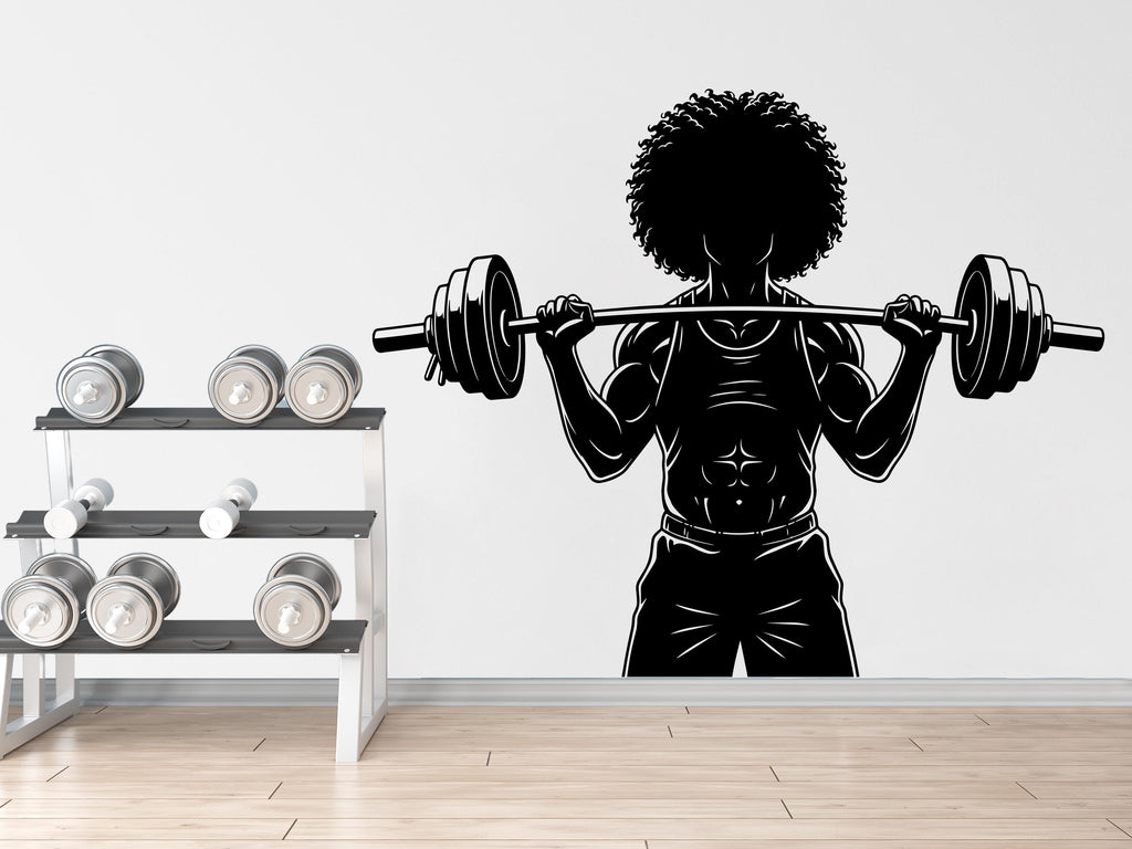 Afro Men Bodybuilder in Gym Wall Decal Power fitness Women Squat Decor Workout Art Vinyl Wall Stickers Bedroom 277DE