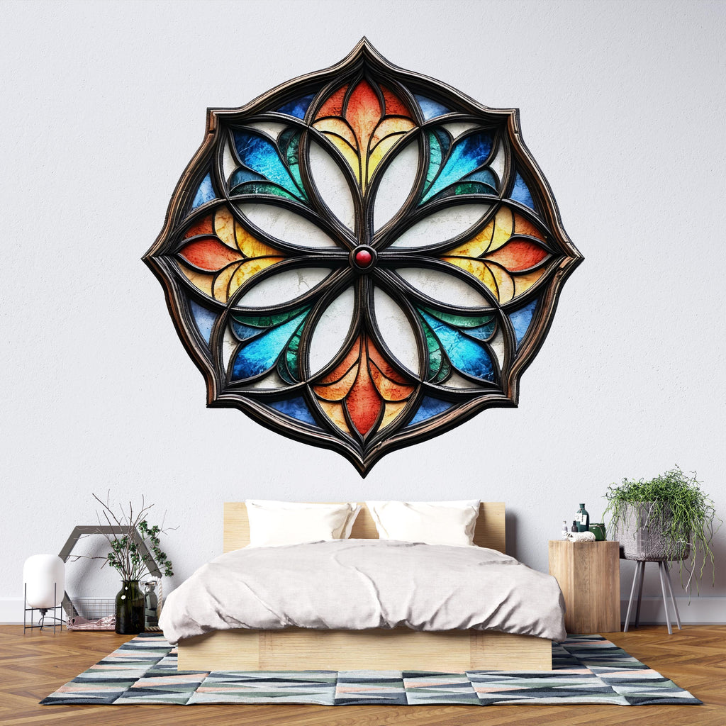 Stained Glass Mandala Wall Decal, Gothic Mandala Wall Sticker, Sacred Geometry Wall Art, Boho Gothic Wall Decor, Peel And Stick Decal