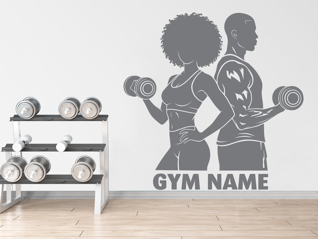 Couple Afro American Gym Wall Decal Custom Name fitness Women Gifts Decor Workout Art Vinyl Wall Stickers Bedroom 280DE