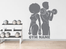 Load image into Gallery viewer, Couple Afro American Gym Wall Decal Custom Name fitness Women Gifts Decor Workout Art Vinyl Wall Stickers Bedroom 281DE