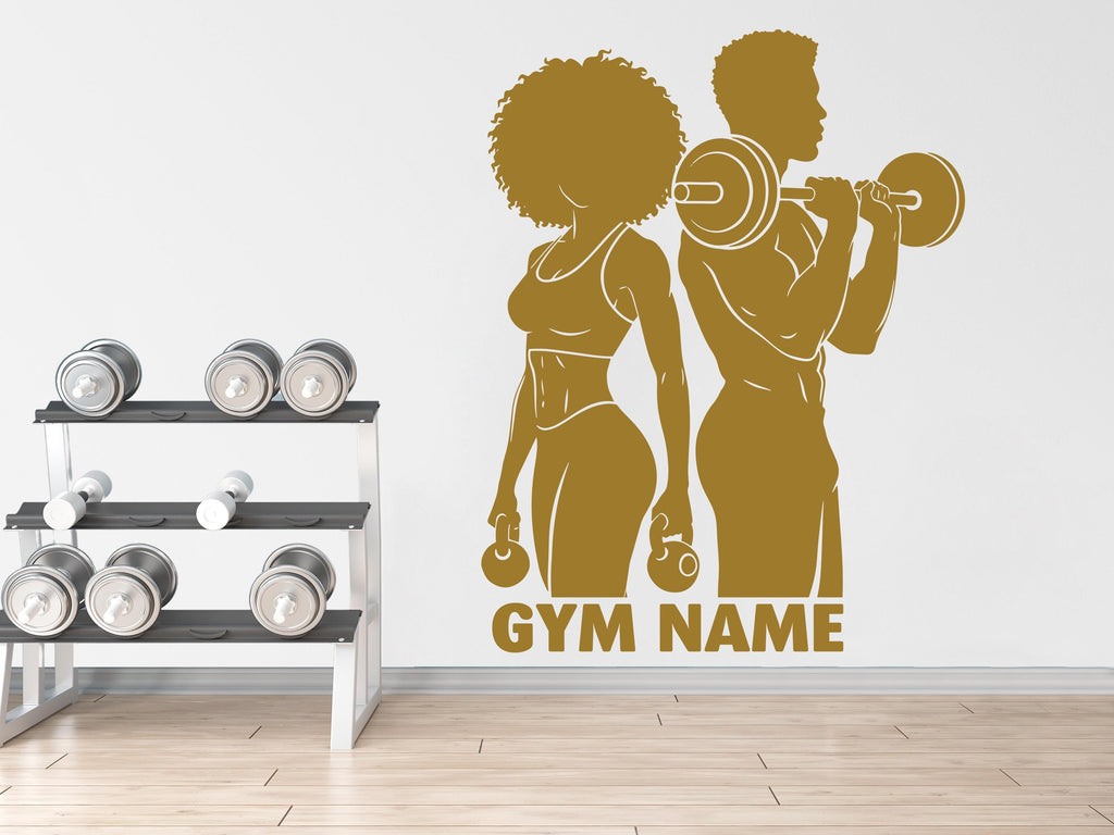 Couple Afro American Gym Wall Decal Custom Name fitness Women Gifts Decor Workout Art Vinyl Wall Stickers Bedroom 281DE
