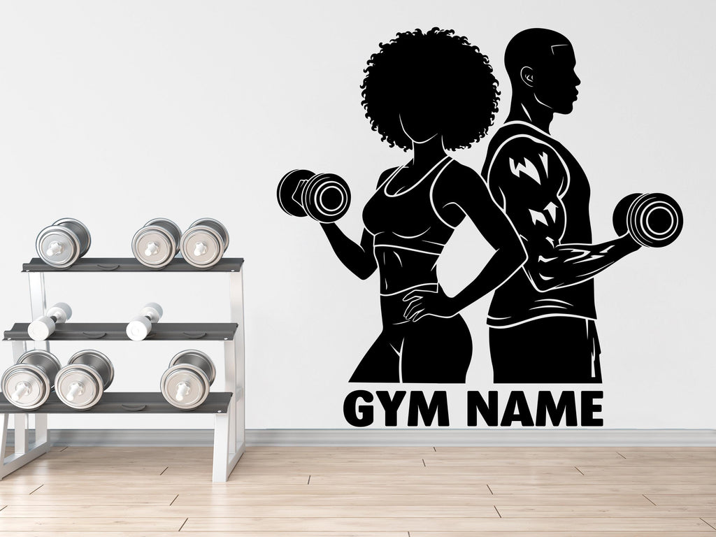 Couple Afro American Gym Wall Decal Custom Name fitness Women Gifts Decor Workout Art Vinyl Wall Stickers Bedroom 280DE