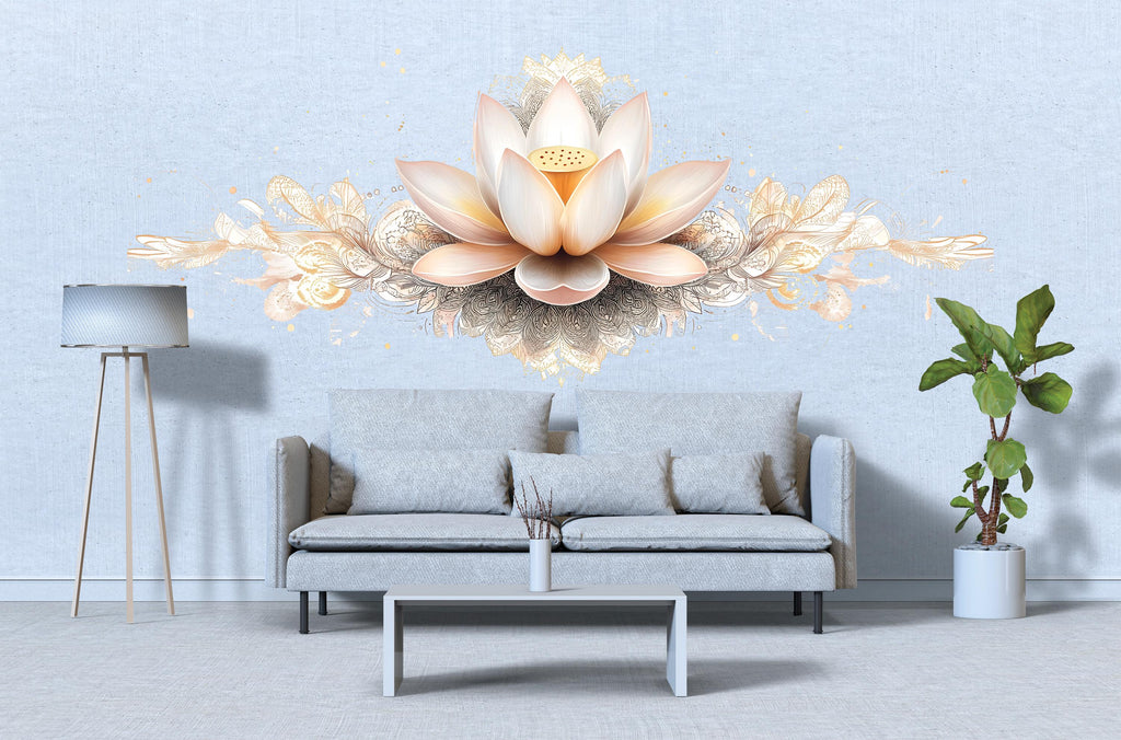 Elegant Lotus Flower Wall Decal Gold Lotus Wall Art Peel And Stick Boho Floral Wall Sticker Bedroom Meditation Decor