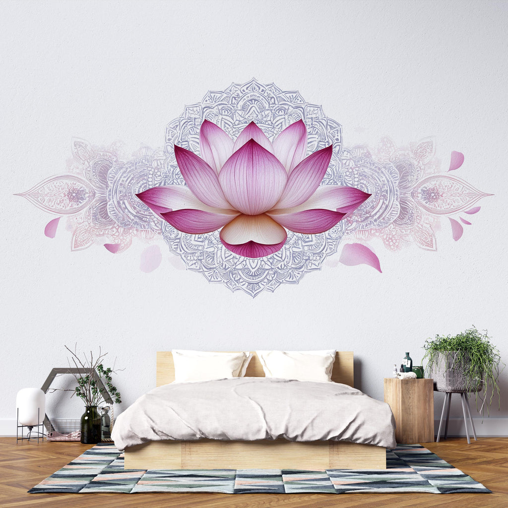 Pink Lotus Mandala Wall Decal Peel And Stick Lotus Flower Wall Art Bedroom Meditation Yoga Wall Decor