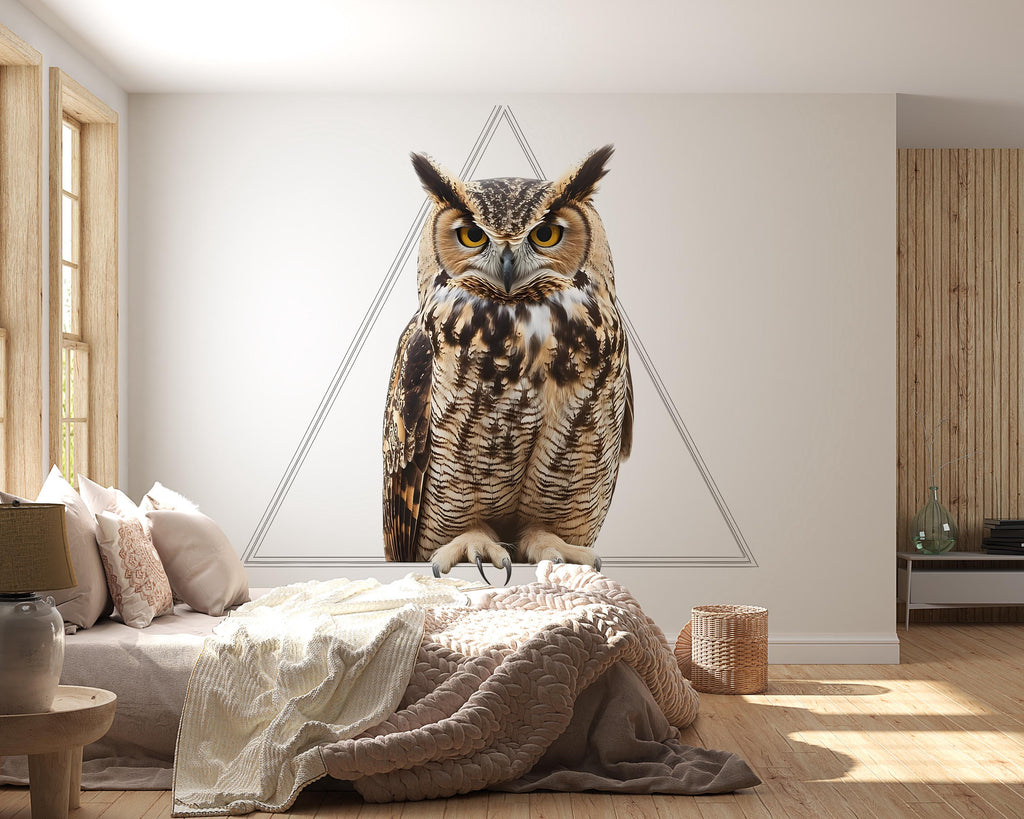 Geometric Owl Wall Decal Peel And Stick Owl Wall Art Modern Bedroom Wall Decor Animal Wall Sticker