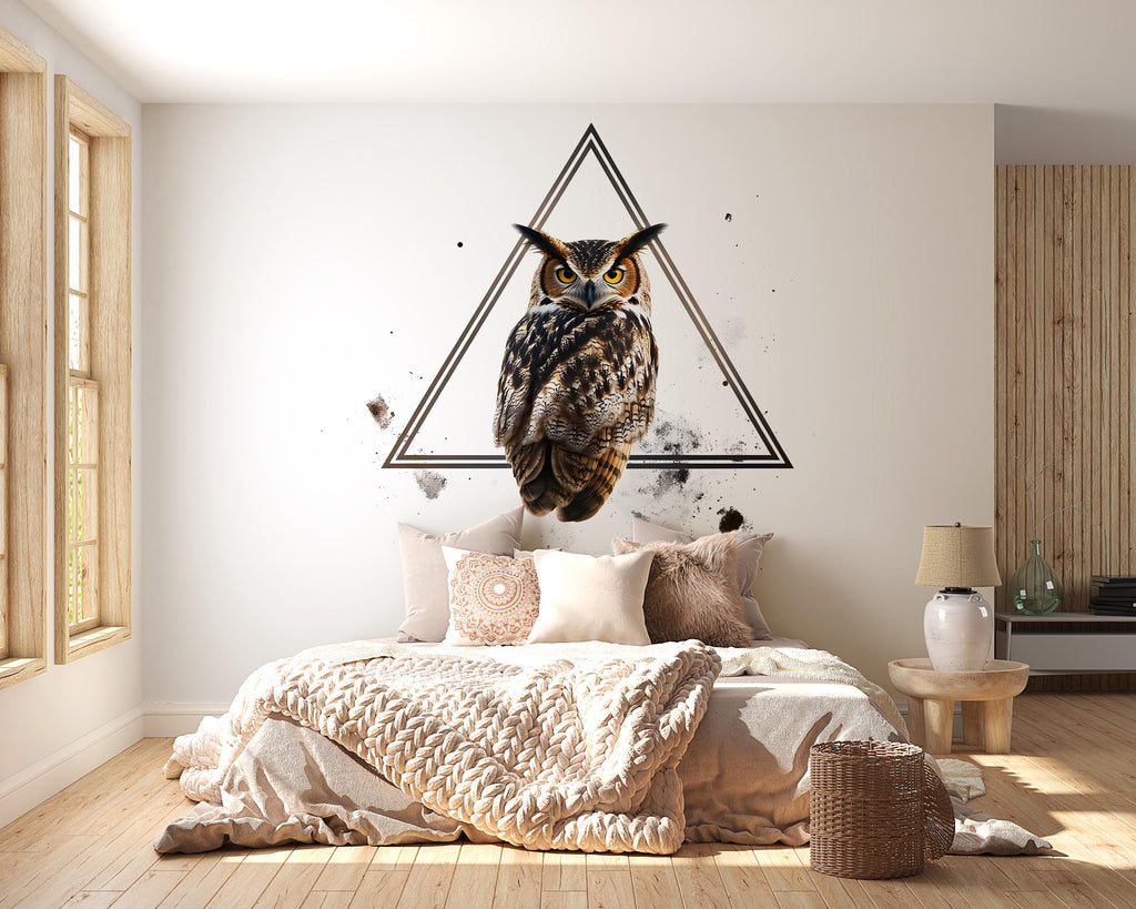 Geometric Owl Wall Decal Peel And Stick Owl Wall Art Modern Bedroom Wall Decor Animal Wall Sticker