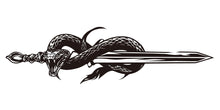 Load image into Gallery viewer, Snake Sword Wall Decal Peel And Stick Serpent Sword Wall Art Fantasy Gothic Wall Sticker