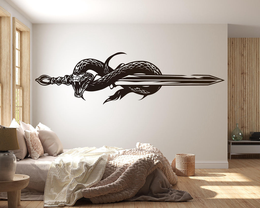 Snake Sword Wall Decal Peel And Stick Serpent Sword Wall Art Fantasy Gothic Wall Sticker