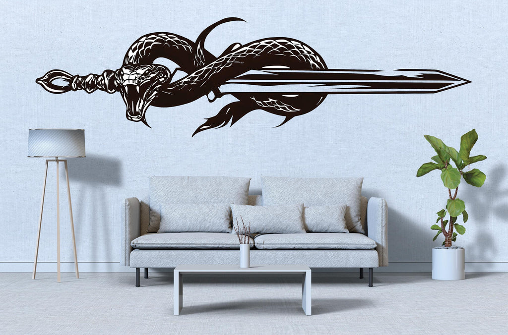 Snake Sword Wall Decal Peel And Stick Serpent Sword Wall Art Fantasy Gothic Wall Sticker