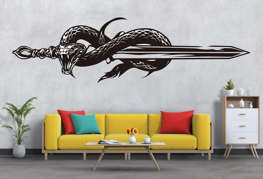 Snake Sword Wall Decal Peel And Stick Serpent Sword Wall Art Fantasy Gothic Wall Sticker
