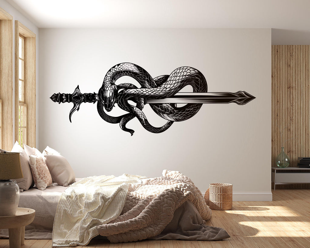 Snake Sword Wall Decal Peel And Stick Serpent Blade Wall Art Gothic Fantasy Wall Sticker