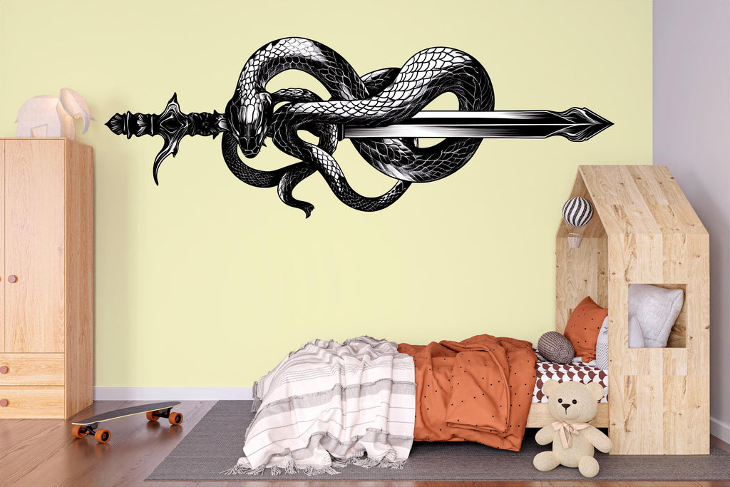 Snake Sword Wall Decal Peel And Stick Serpent Blade Wall Art Gothic Fantasy Wall Sticker