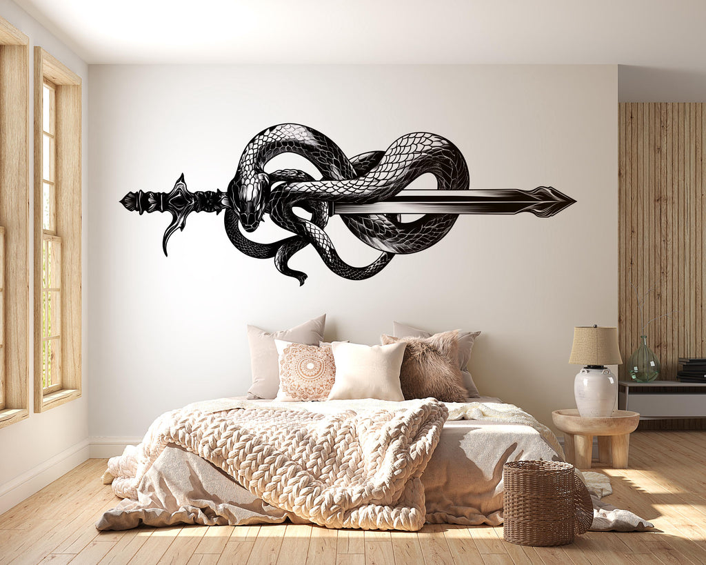 Snake Sword Wall Decal Peel And Stick Serpent Blade Wall Art Gothic Fantasy Wall Sticker