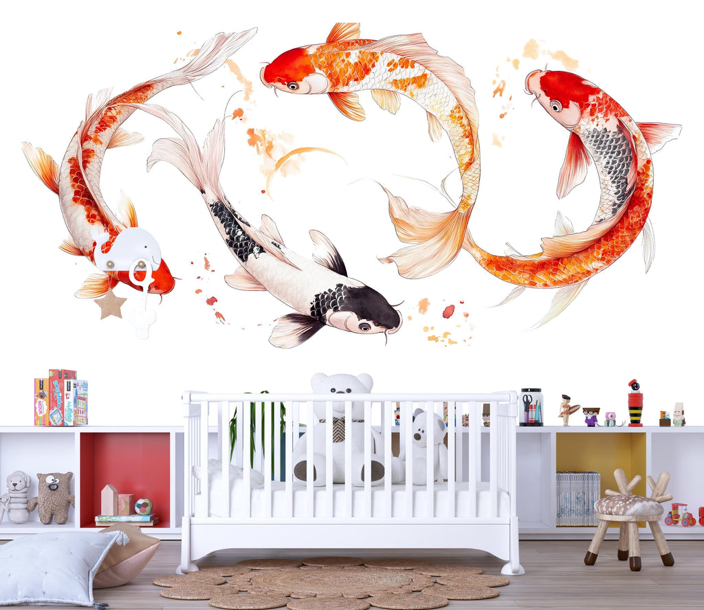 Koi Fish Wall Decal Nursery Peel And Stick Watercolor Koi Wall Art Japanese Fish Wall Sticker Baby Room Decor
