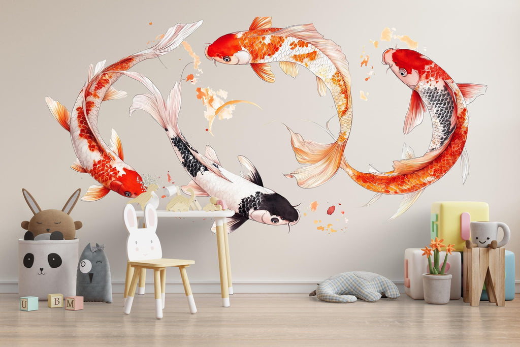 Koi Fish Wall Decal Nursery Peel And Stick Watercolor Koi Wall Art Japanese Fish Wall Sticker Baby Room Decor