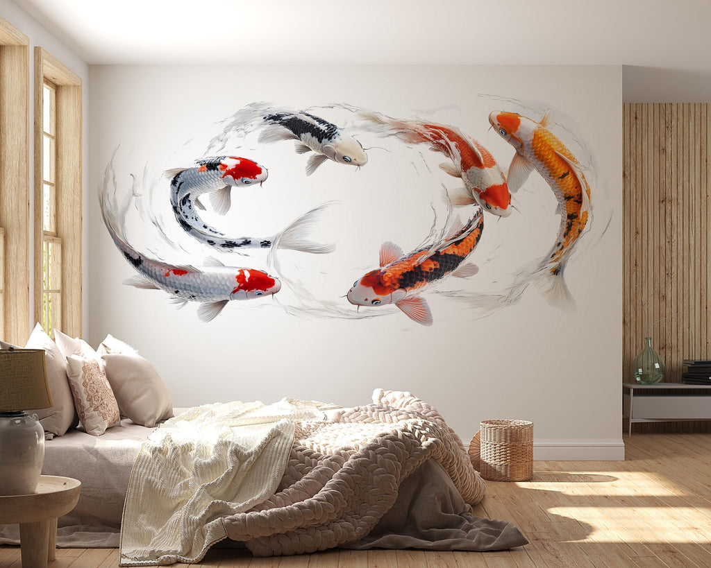 Koi Fish Wall Decal Watercolor Japanese Koi Wall Art Peel And Stick Fish Wall Sticker Modern Zen Home Decor