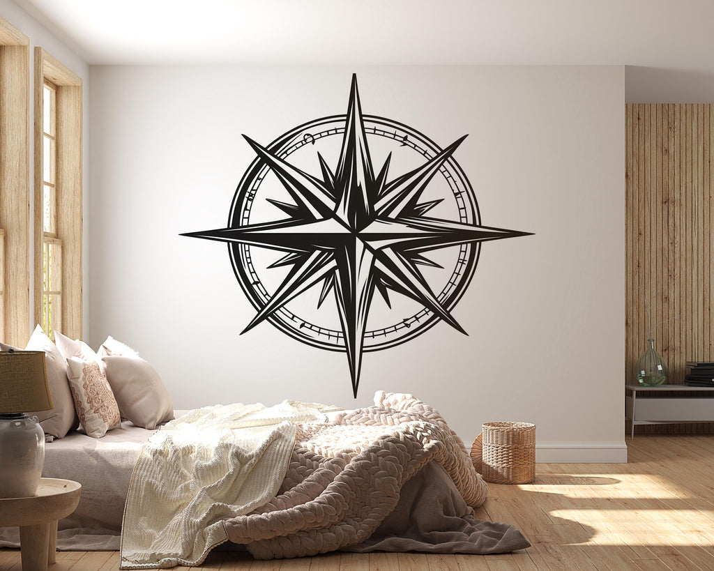 Large Compass Rose Wall Decal, Nautical Wall Sticker, Modern Compass Wall Art, Adventure Wall Decor, Minimalist Travel Wall Decal