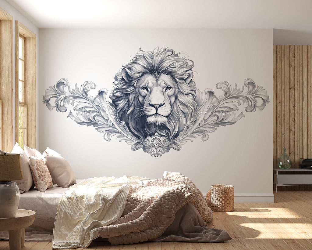 Large Lion Wall Decal, Regal Lion Wall Art Sticker, Elegant Lion Wall Decor, Modern Animal Wall Decal, Luxury Bedroom Statement Wall