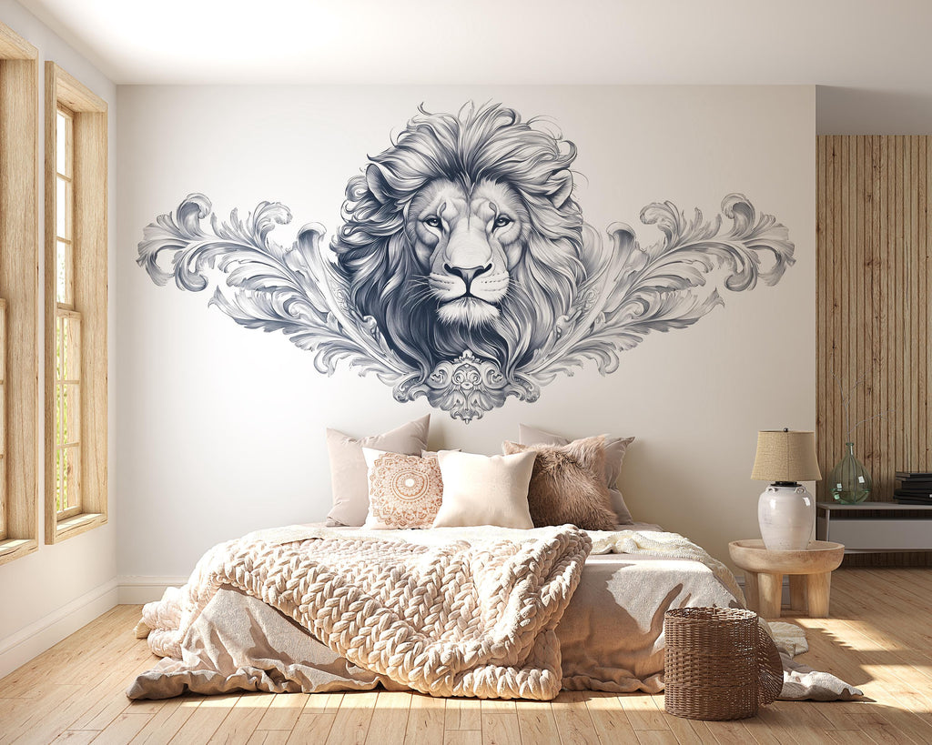Large Lion Wall Decal, Regal Lion Wall Art Sticker, Elegant Lion Wall Decor, Modern Animal Wall Decal, Luxury Bedroom Statement Wall