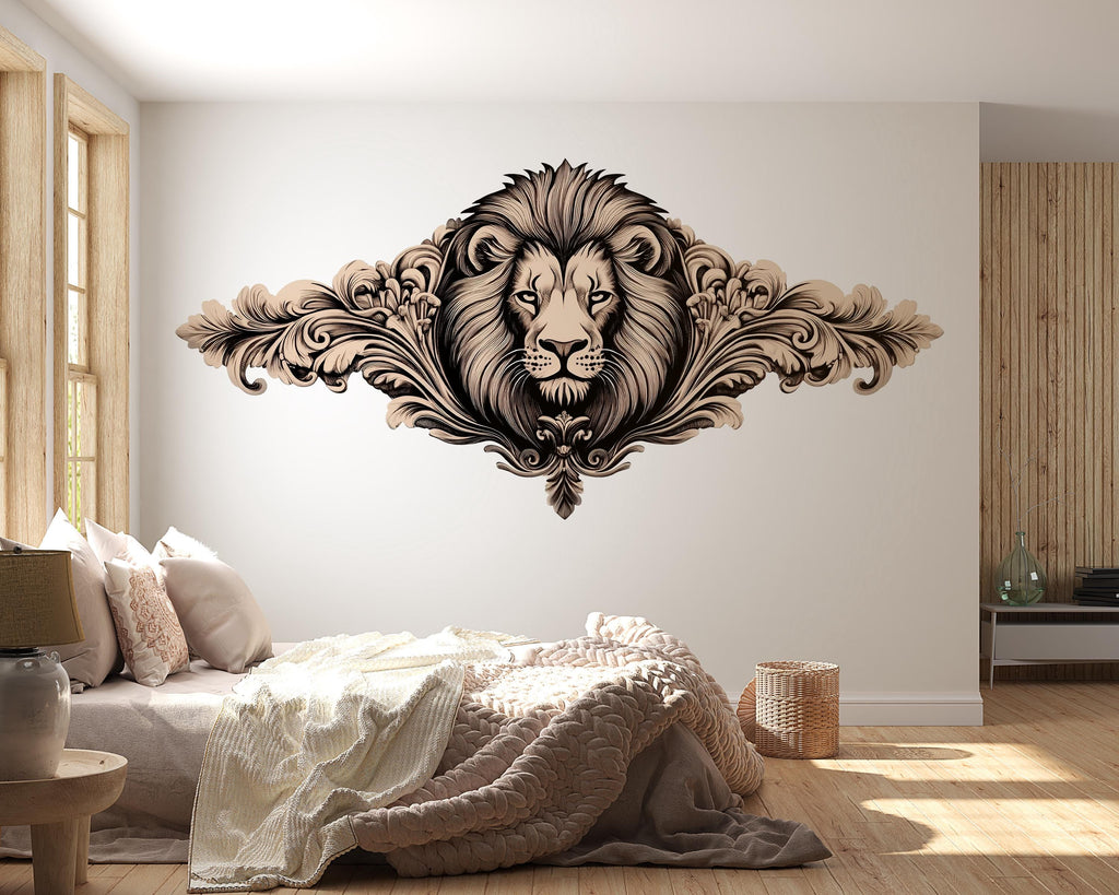 Large Ornate Lion Wall Decal, Elegant Lion Wall Art Sticker, Luxury Animal Wall Decor, Regal Lion Wall Decal, Modern Statement Wall