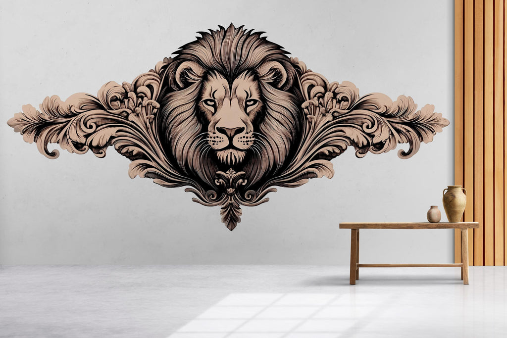 Large Ornate Lion Wall Decal, Elegant Lion Wall Art Sticker, Luxury Animal Wall Decor, Regal Lion Wall Decal, Modern Statement Wall