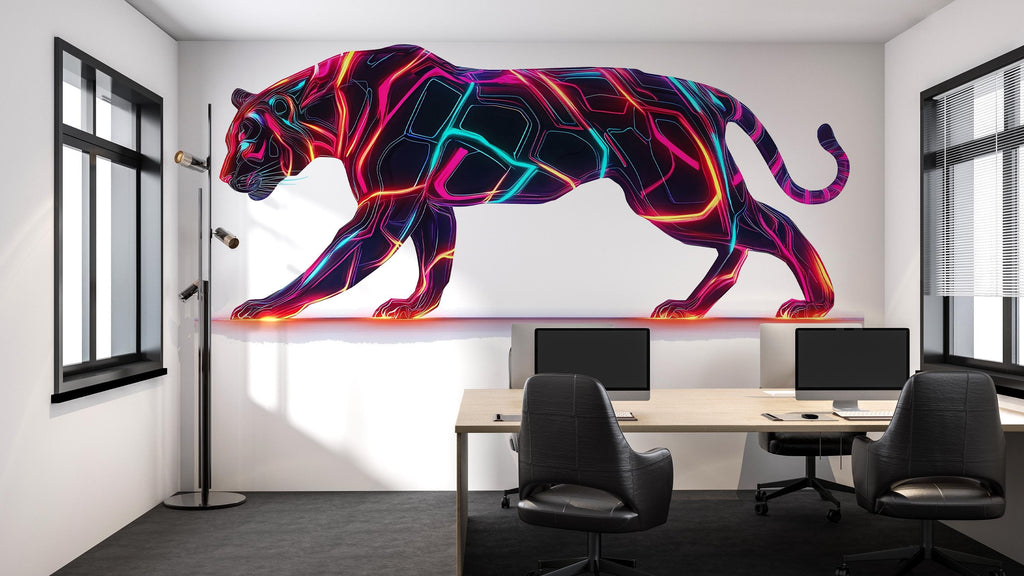 Neon Panther Wall Decal, Futuristic Panther Wall Art Sticker, Cyberpunk Animal Wall Decor, Neon Wall Art, Modern Statement Wall Decal