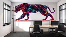 Load image into Gallery viewer, Neon Panther Wall Decal, Futuristic Panther Wall Art Sticker, Cyberpunk Animal Wall Decor, Neon Wall Art, Modern Statement Wall Decal