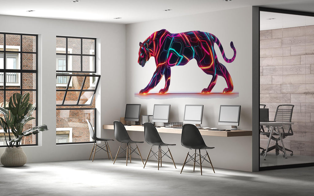 Neon Panther Wall Decal, Futuristic Panther Wall Art Sticker, Cyberpunk Animal Wall Decor, Neon Wall Art, Modern Statement Wall Decal
