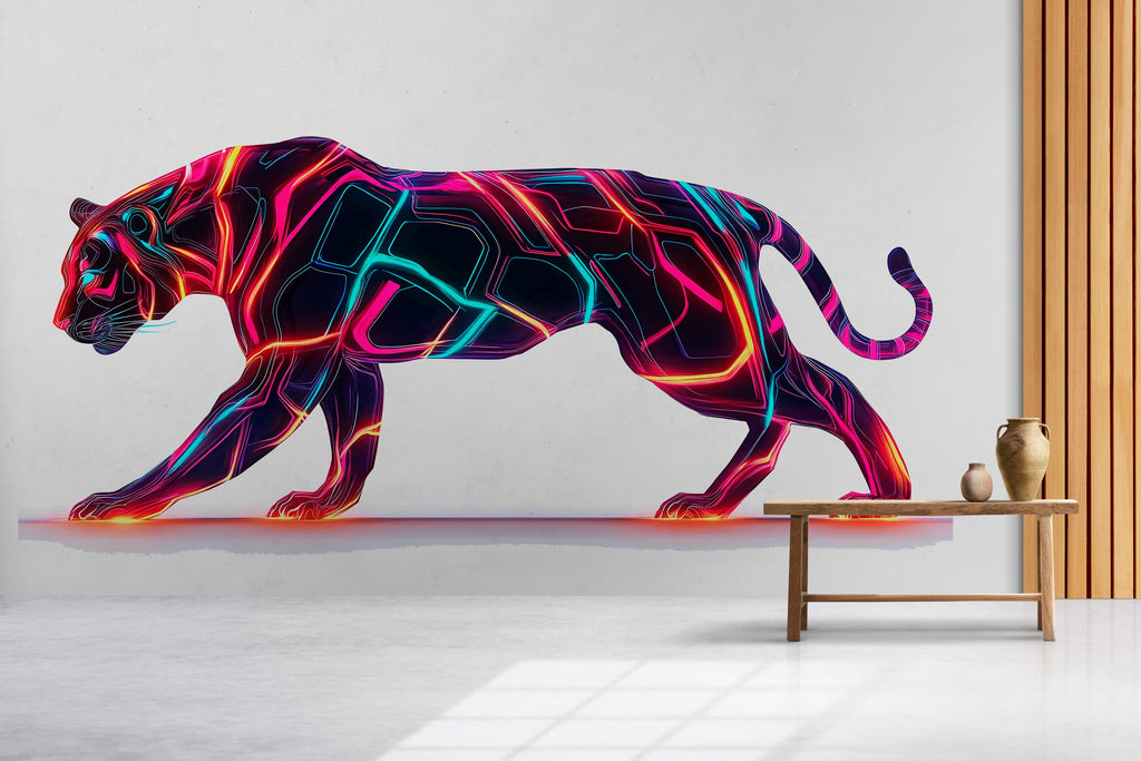 Neon Panther Wall Decal, Futuristic Panther Wall Art Sticker, Cyberpunk Animal Wall Decor, Neon Wall Art, Modern Statement Wall Decal