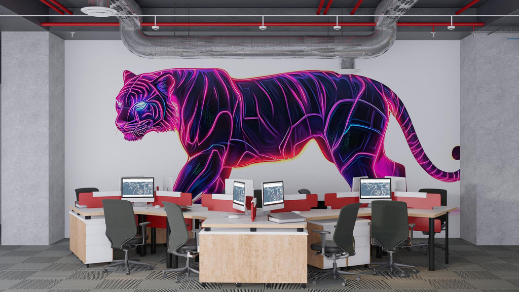 Neon Tiger Wall Decal, Futuristic Tiger Wall Art Sticker, Cyberpunk Animal Wall Decor, Neon Wall Art, Modern Statement Wall Decal
