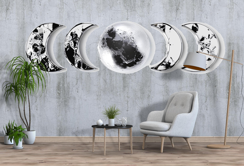 Moon Phase Mirror Wall Decor, Lunar Wall Art, Modern Bedroom Wall Hanging, Celestial Home Decor, Minimalist Moon Art 131mv