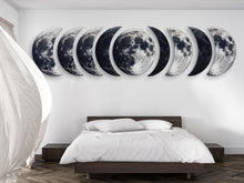Load image into Gallery viewer, Moon Phase Wall Art, Lunar Moon Wall Decor, Celestial Bedroom Art, Boho Moon Phases Decor, Modern Minimal Wall Art 133mv