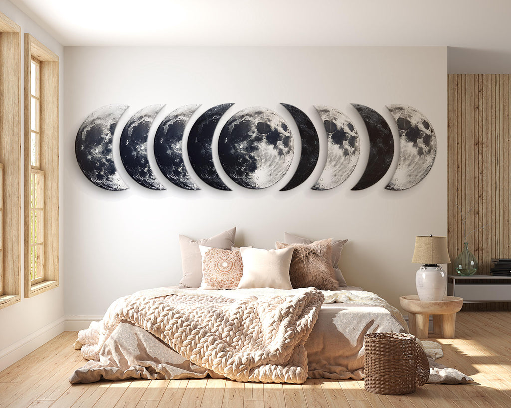 Moon Phase Wall Art, Lunar Moon Wall Decor, Celestial Bedroom Art, Boho Moon Phases Decor, Modern Minimal Wall Art 133mv